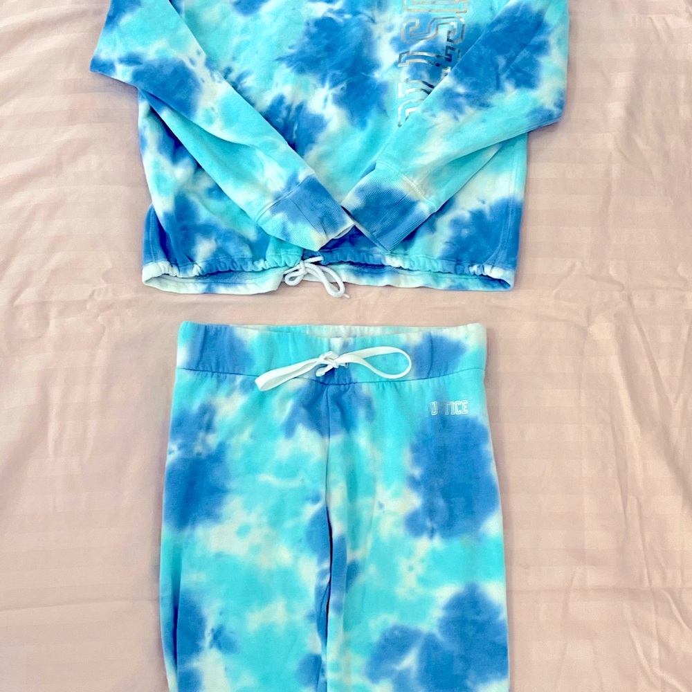 Blue tie dye two piece long sleeve cozy clothing set size 14/16 girls